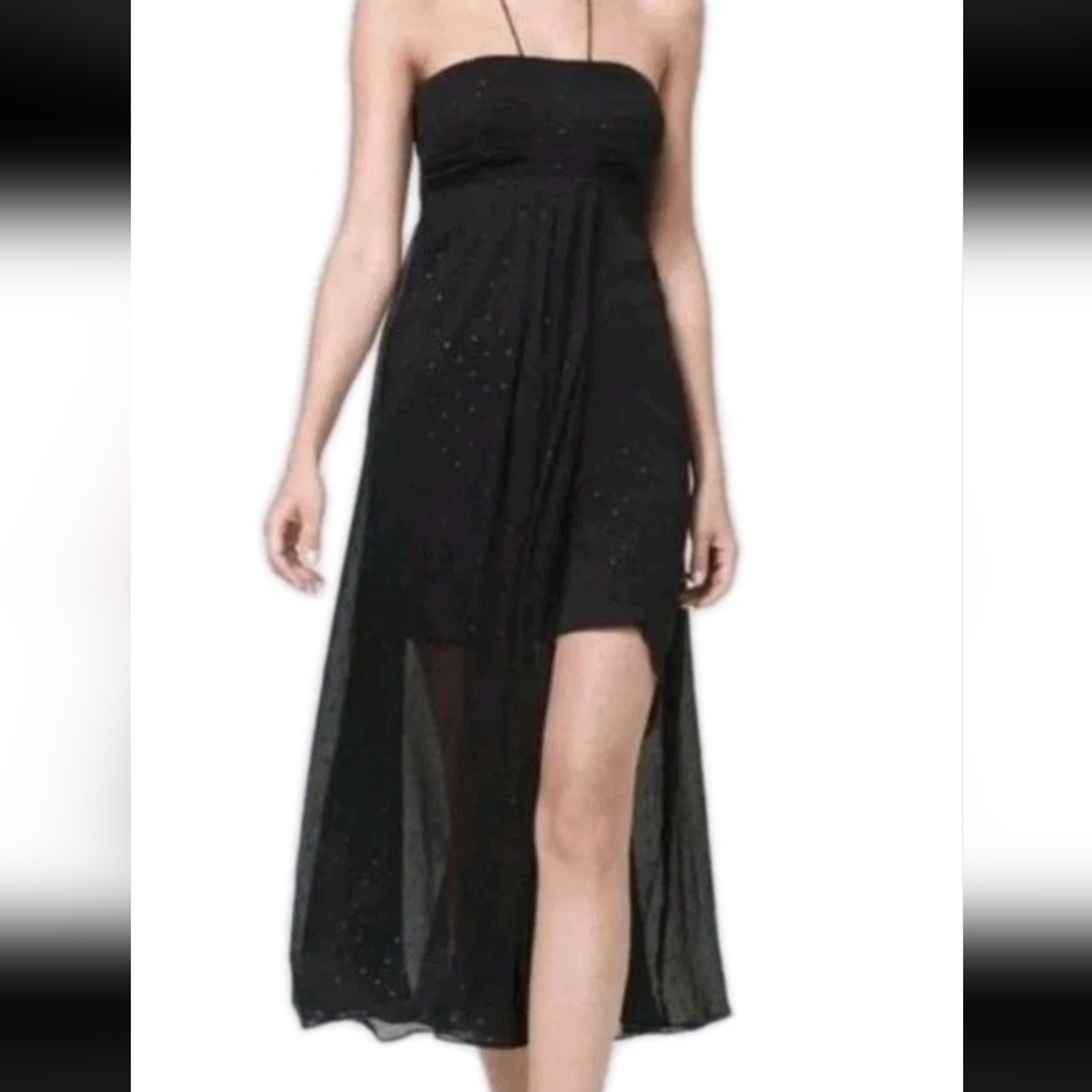Black Strapless‎ Maxi Dress Tie Halter Sheer WHBM NWT Overlay
